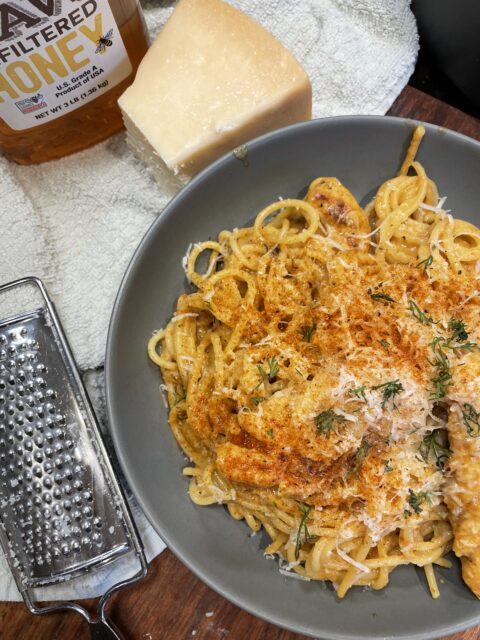 creamy parmesan dill spaghetti & juicy hot chicken tenders